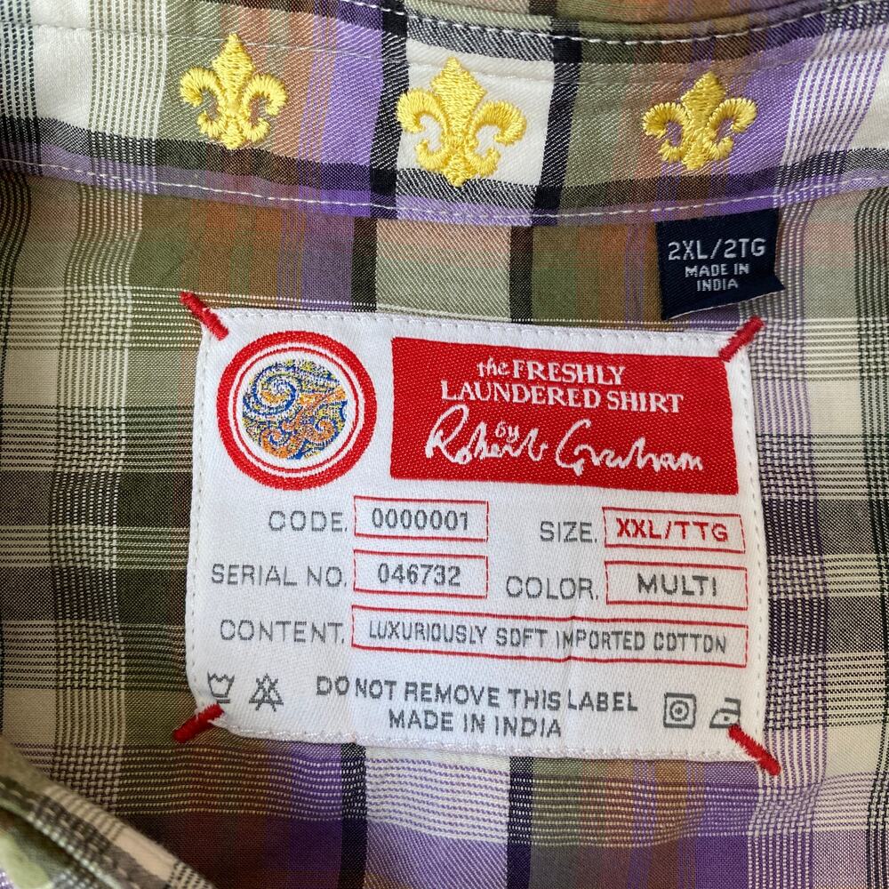 Robert Graham Freshly Laundered Shirt Men XXL Purple Plaid Embroidered Button Up - Picture 7 of 12